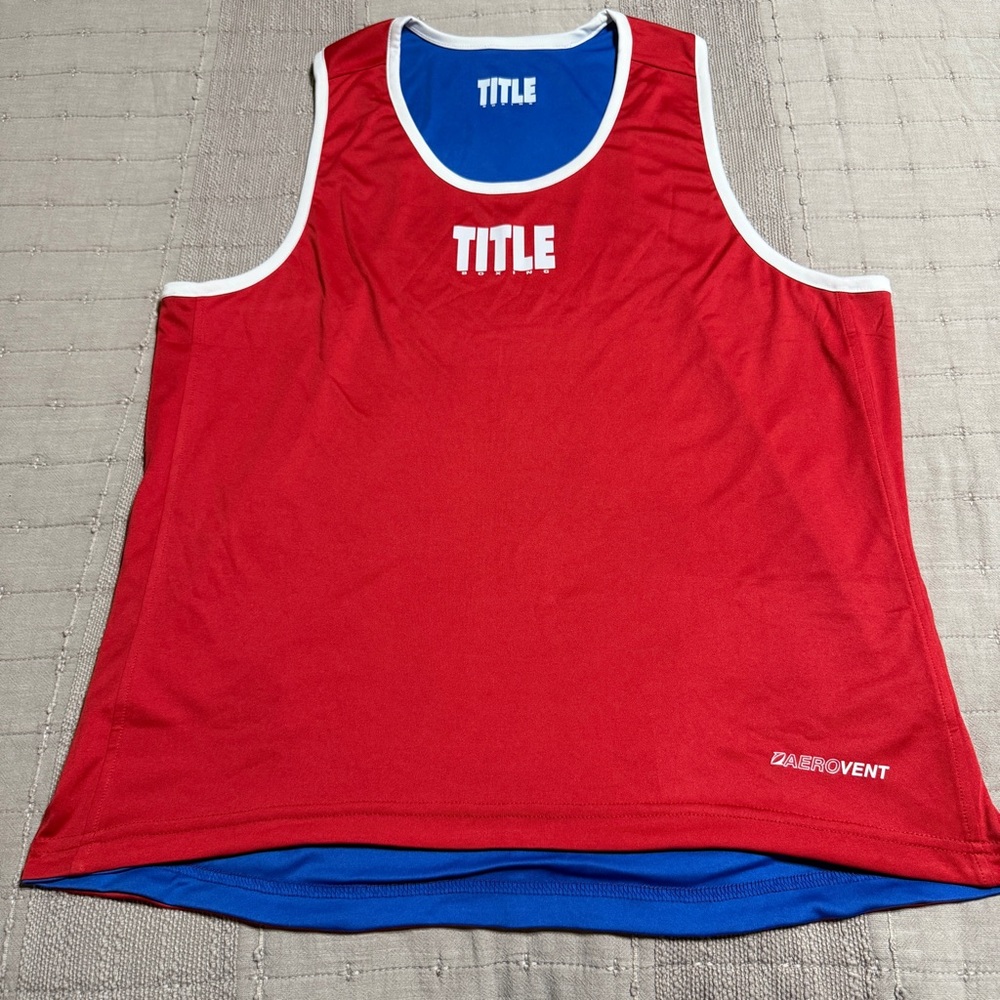 TITLE Men's Reversible Red Blue Sleeveless Boxing Tank Top Crew Neck Size M